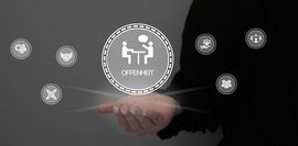 Offenheit Man sieht einen Kreis mit dem Wort Offenheit neben kleineren Kreisen mit verschiedenen Symbolen.